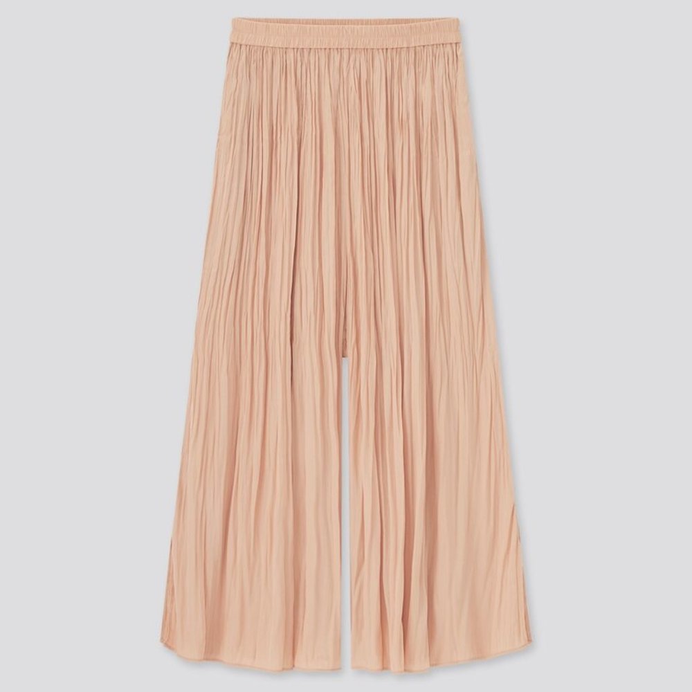 Uniqlo - Washer Pastel Orange Satin Skirt Pant Wide Leg Pull On - Size XS